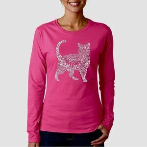 Cat Lover 2XL long/sleeve Pink T-shirt Gildan 100% heavy cotton Word Art